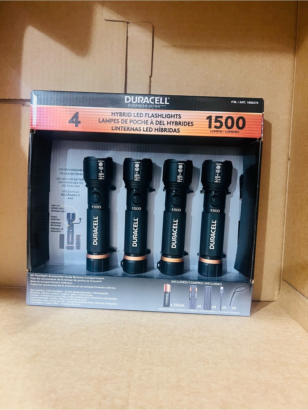 Duracell Durabeam Ultra Hybrid LED Flashlights 1500 Lumens Set of 4 USB-C/AAA